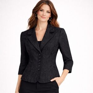 Tristan Black Structured Corset Blazer Floral Jacquard Tailored Jacket M